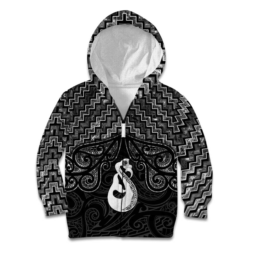 New Zealand Maori Kid Hoodie Poutama Manaia Black Paua Shell LT05 - Vibe Hoodie Shop