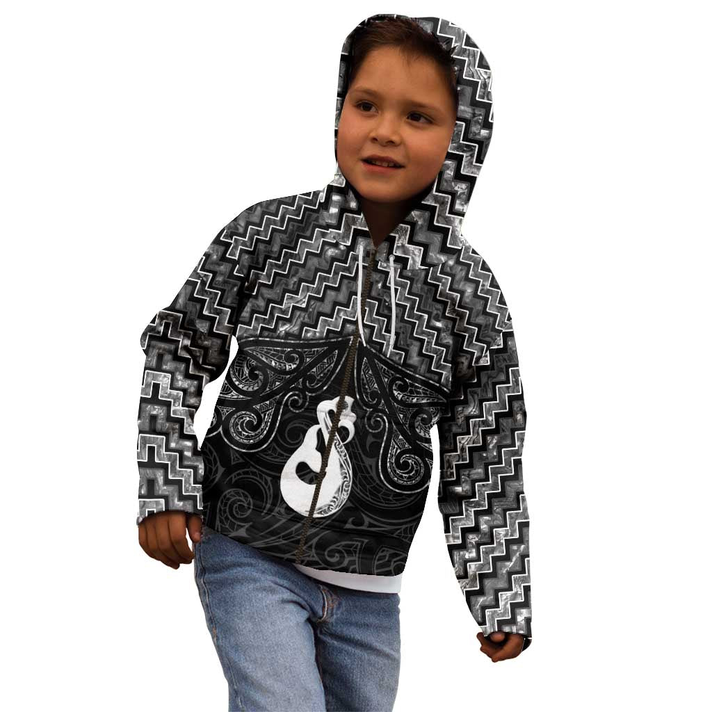 New Zealand Maori Kid Hoodie Poutama Manaia Black Paua Shell LT05 - Vibe Hoodie Shop