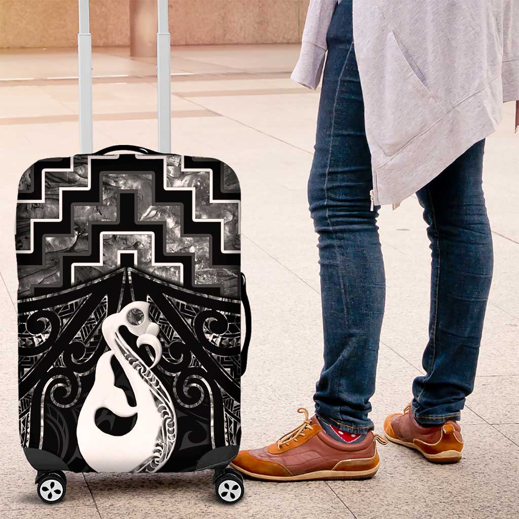 New Zealand Maori Luggage Cover Poutama Manaia Black Paua Shell LT05 - Vibe Hoodie Shop