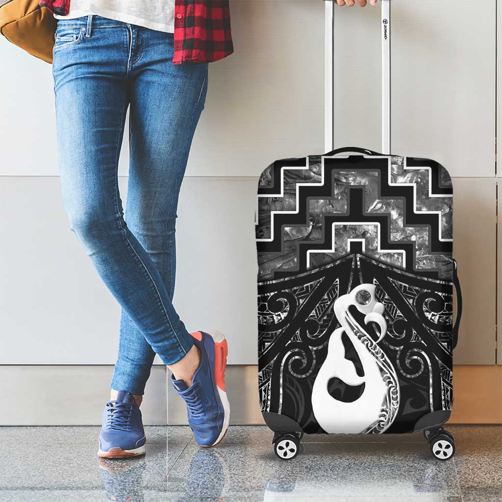 New Zealand Maori Luggage Cover Poutama Manaia Black Paua Shell LT05 - Vibe Hoodie Shop