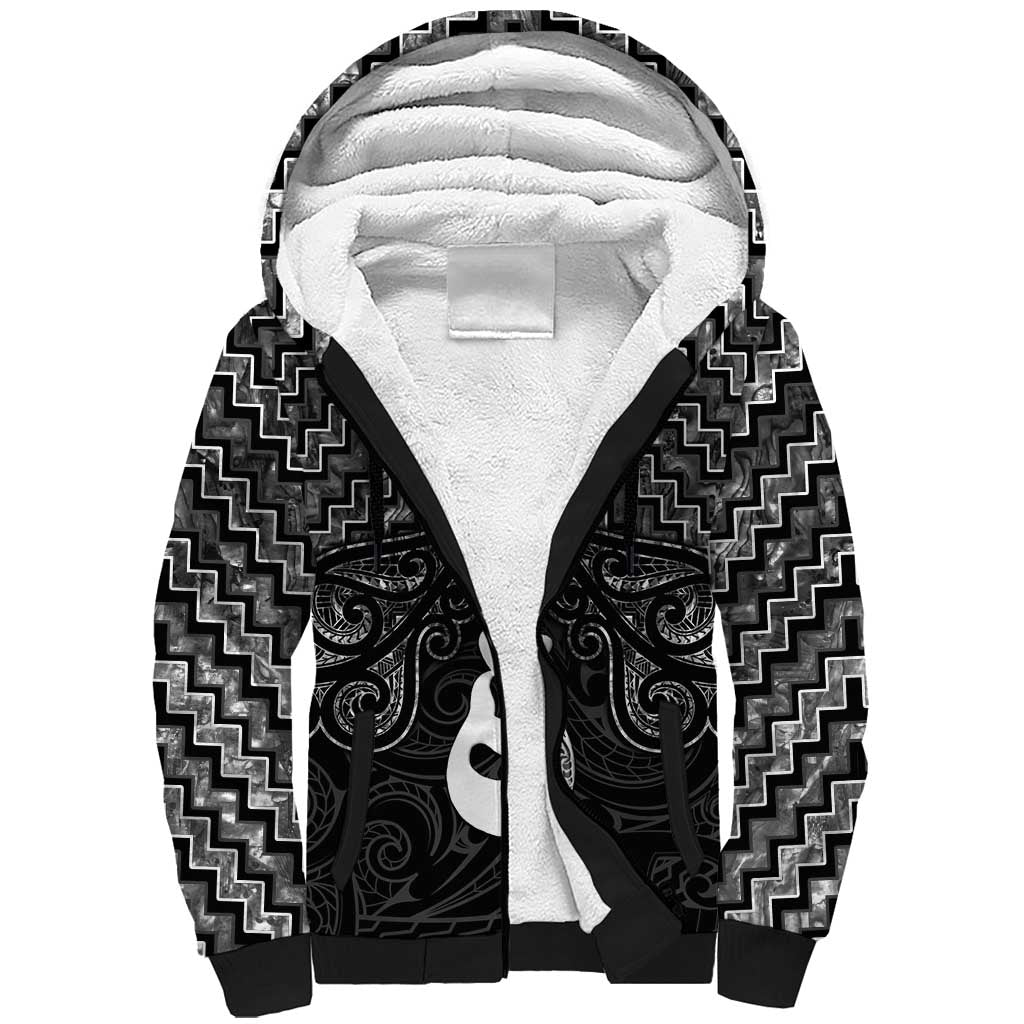 New Zealand Maori Sherpa Hoodie Poutama Manaia Black Paua Shell LT05 - Vibe Hoodie Shop