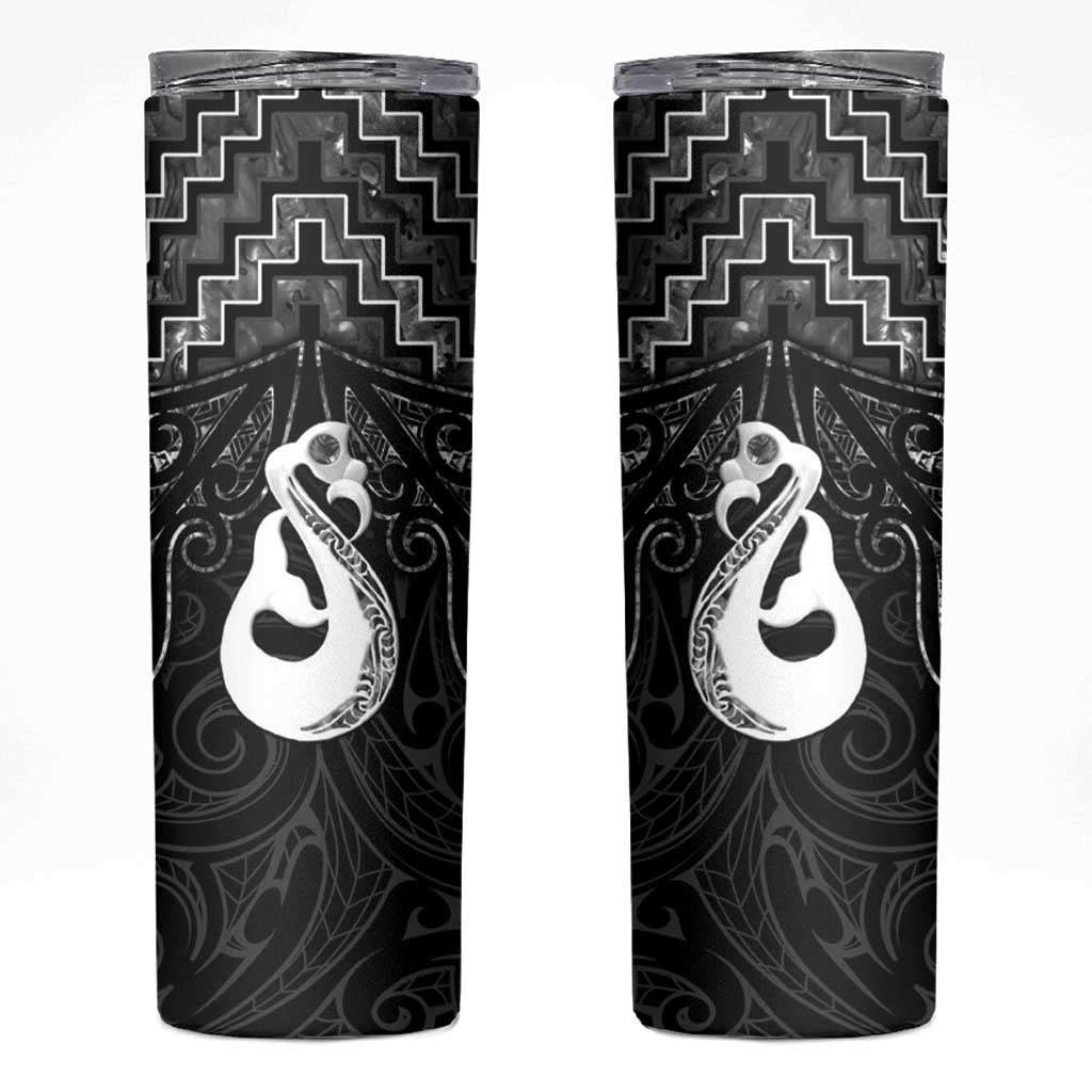 New Zealand Maori Skinny Tumbler Poutama Manaia Black Paua Shell