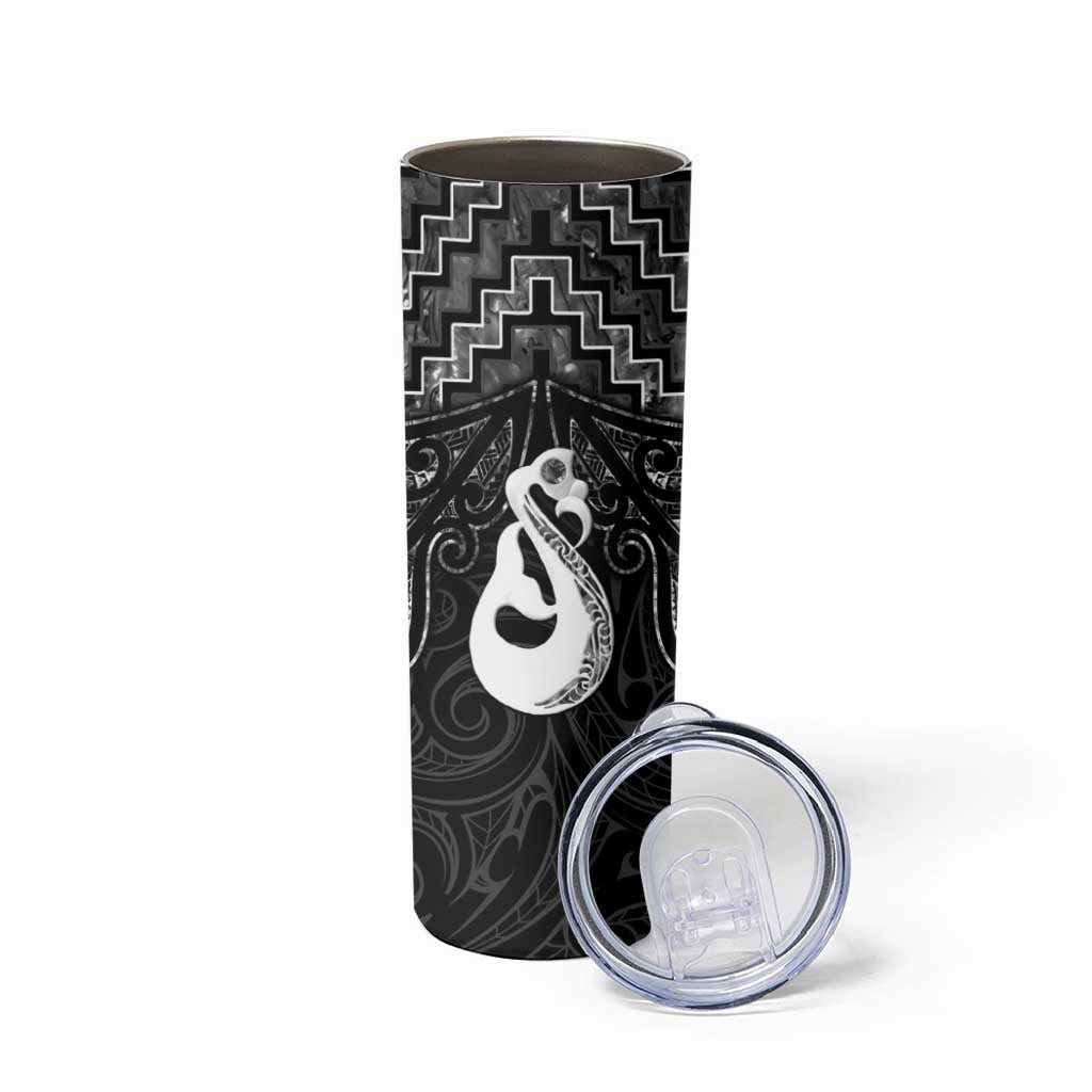 New Zealand Maori Skinny Tumbler Poutama Manaia Black Paua Shell