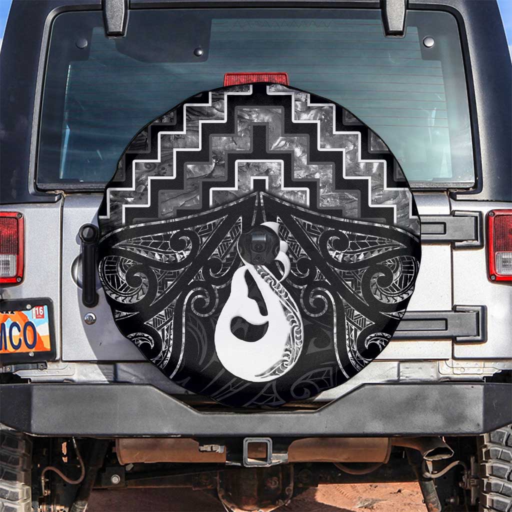 New Zealand Maori Spare Tire Cover Poutama Manaia Black Paua Shell LT05 - Vibe Hoodie Shop