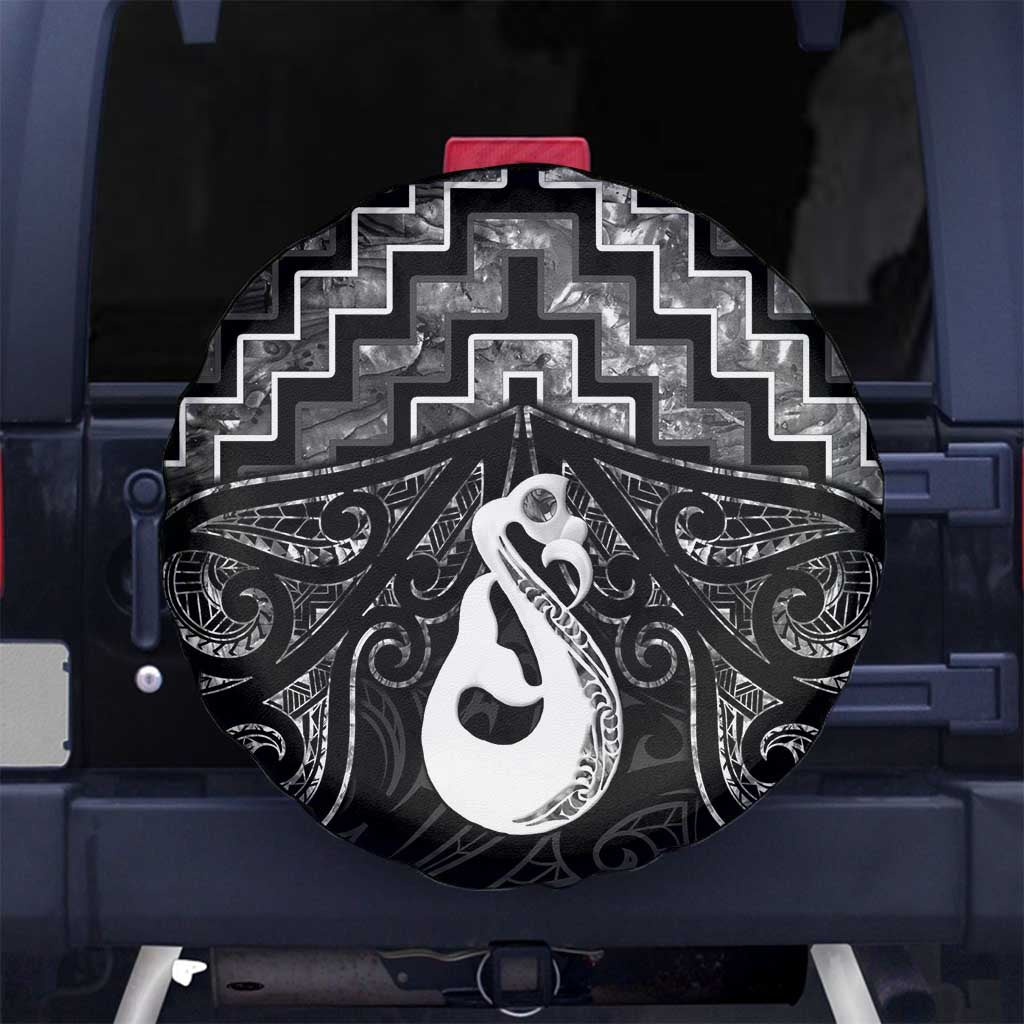 New Zealand Maori Spare Tire Cover Poutama Manaia Black Paua Shell LT05 - Vibe Hoodie Shop