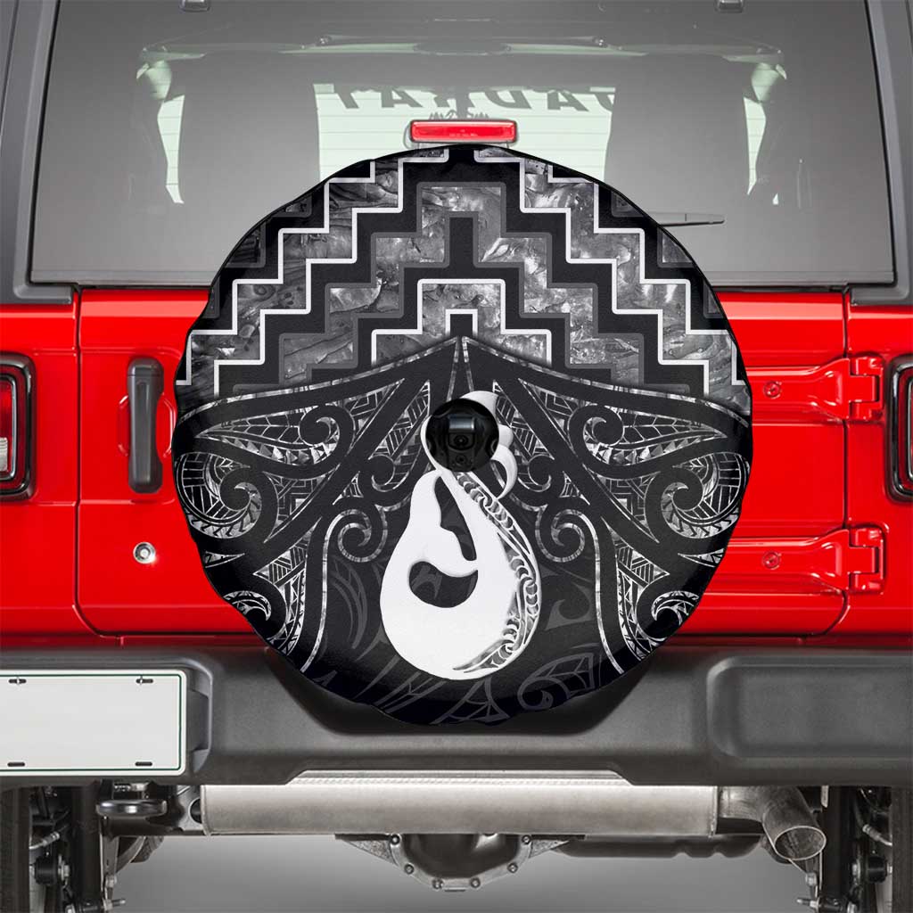 New Zealand Maori Spare Tire Cover Poutama Manaia Black Paua Shell LT05 - Vibe Hoodie Shop