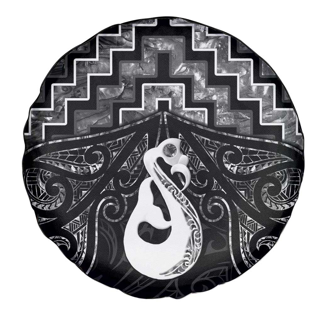 New Zealand Maori Spare Tire Cover Poutama Manaia Black Paua Shell LT05 - Vibe Hoodie Shop