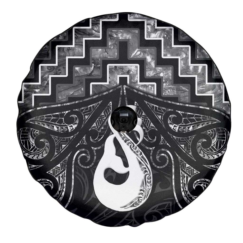 New Zealand Maori Spare Tire Cover Poutama Manaia Black Paua Shell LT05 - Vibe Hoodie Shop