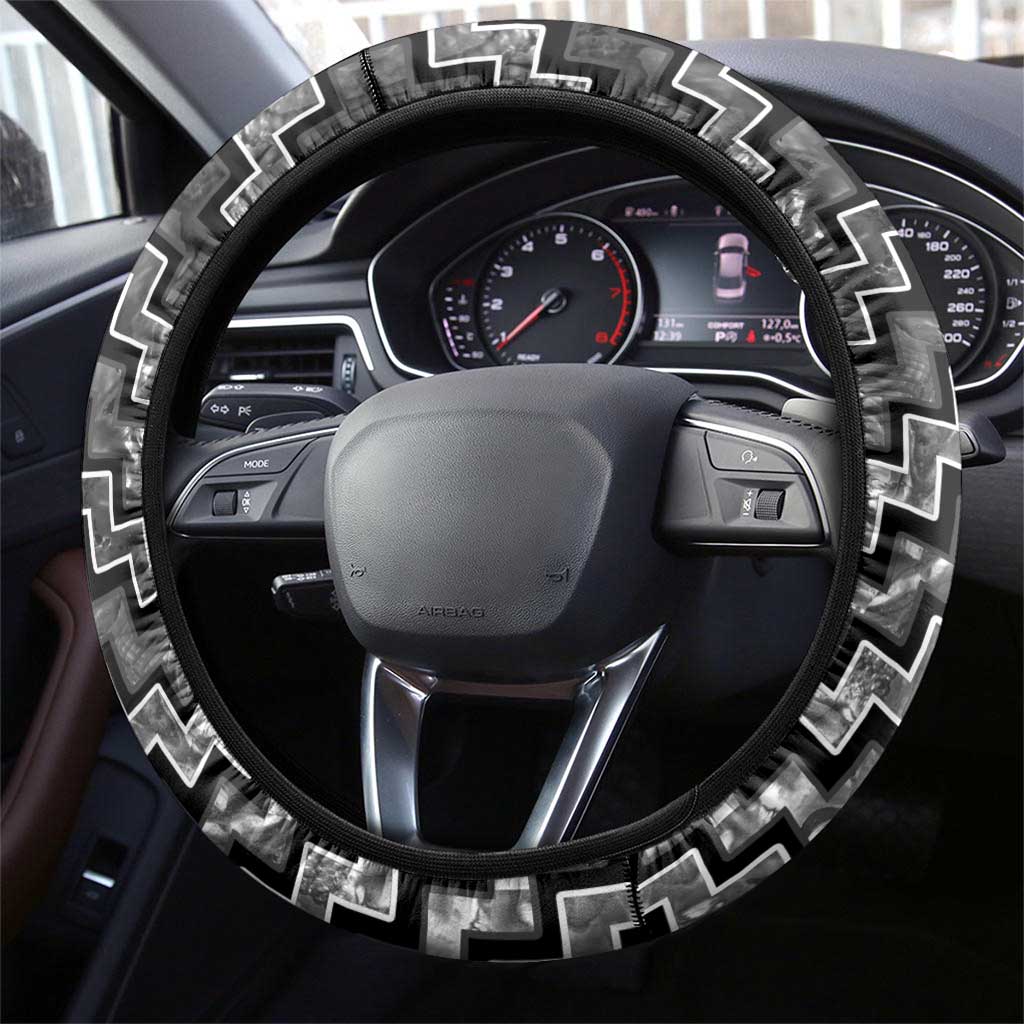 New Zealand Maori Steering Wheel Cover Poutama Manaia Black Paua Shell