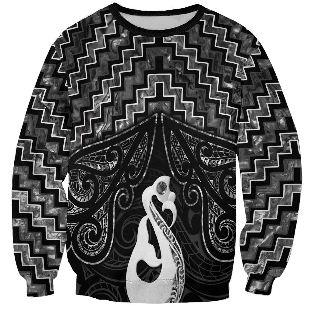 New Zealand Maori Sweatshirt Poutama Manaia Black Paua Shell LT05 - Vibe Hoodie Shop