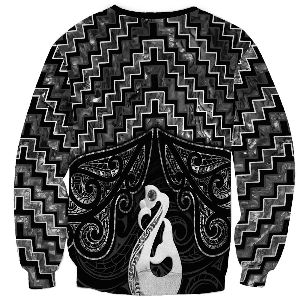 New Zealand Maori Sweatshirt Poutama Manaia Black Paua Shell LT05 - Vibe Hoodie Shop