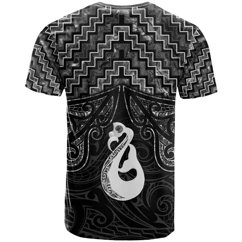 New Zealand Maori T Shirt Poutama Manaia Black Paua Shell LT05 - Vibe Hoodie Shop