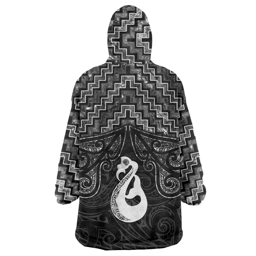 New Zealand Maori Wearable Blanket Hoodie Poutama Manaia Black Paua Shell LT05 - Vibe Hoodie Shop