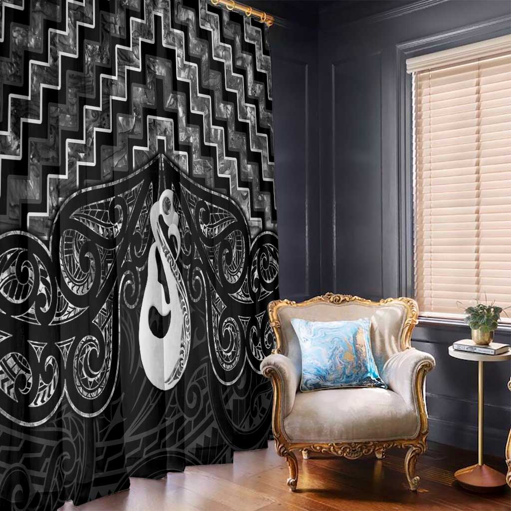 New Zealand Maori Window Curtain Poutama Manaia Black Paua Shell