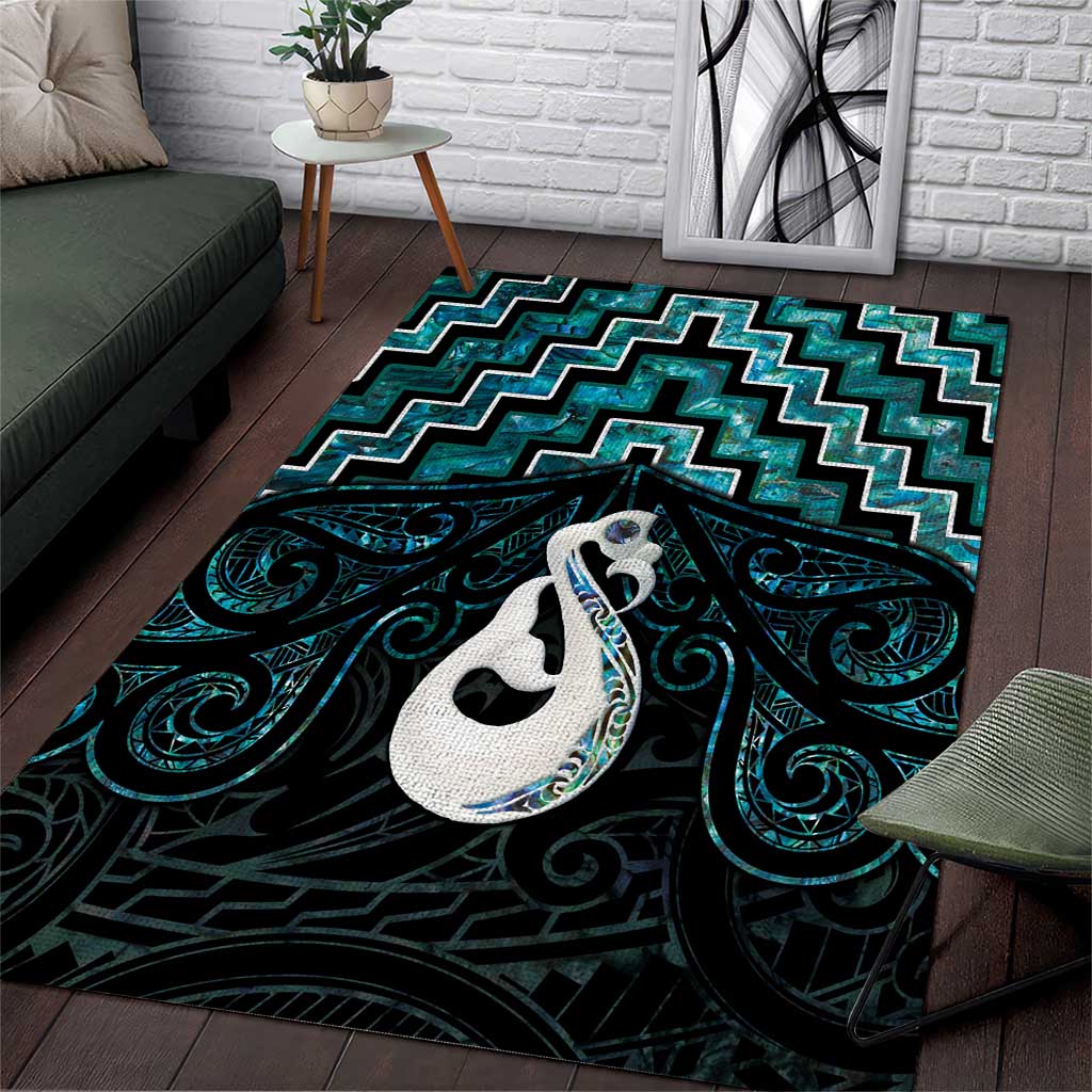 New Zealand Maori Area Rug Poutama Manaia Turquoise Paua Shell LT05 - Vibe Hoodie Shop