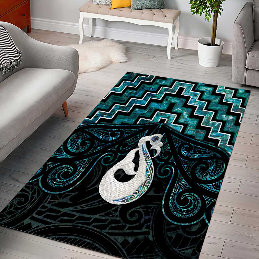 New Zealand Maori Area Rug Poutama Manaia Turquoise Paua Shell LT05 - Vibe Hoodie Shop