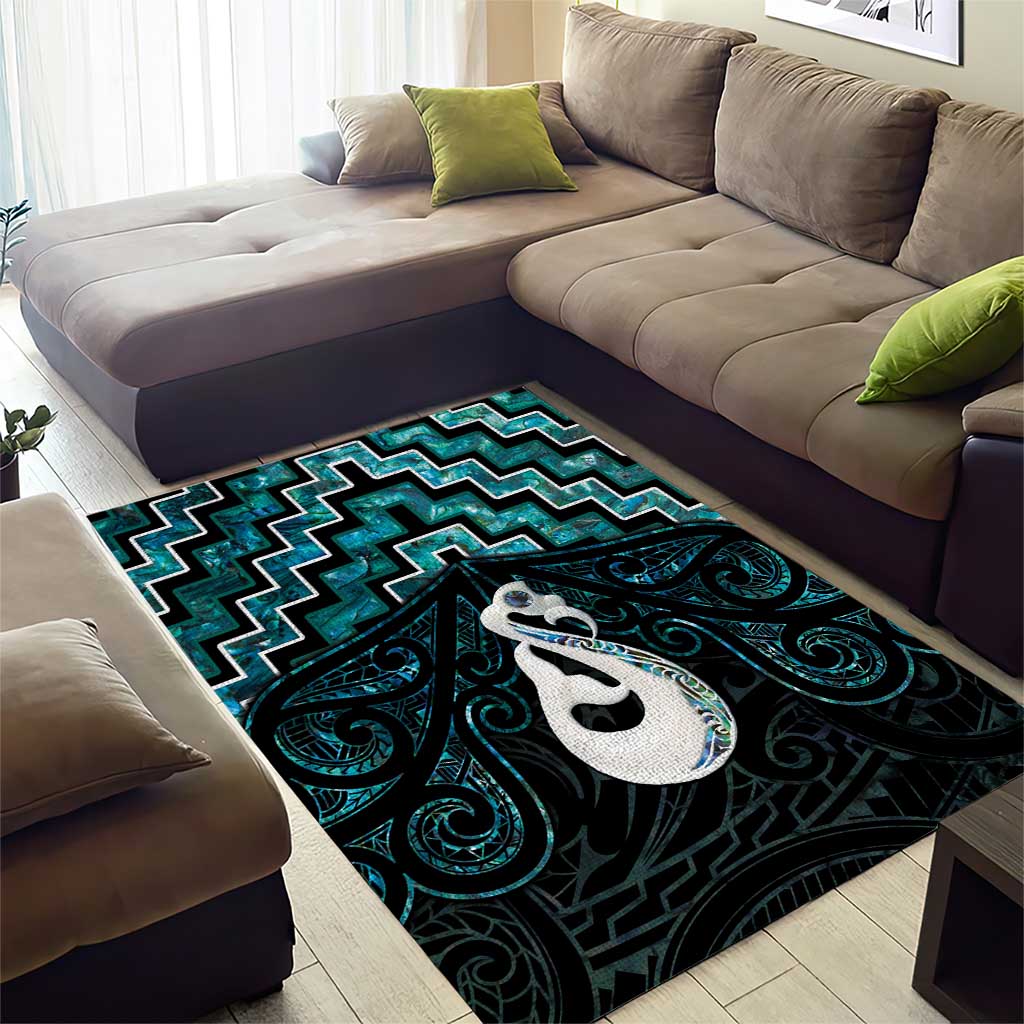 New Zealand Maori Area Rug Poutama Manaia Turquoise Paua Shell LT05 - Vibe Hoodie Shop