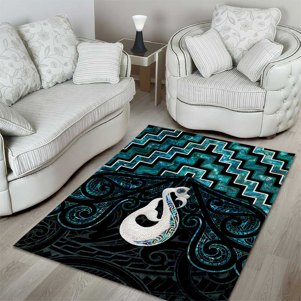 New Zealand Maori Area Rug Poutama Manaia Turquoise Paua Shell LT05 - Vibe Hoodie Shop