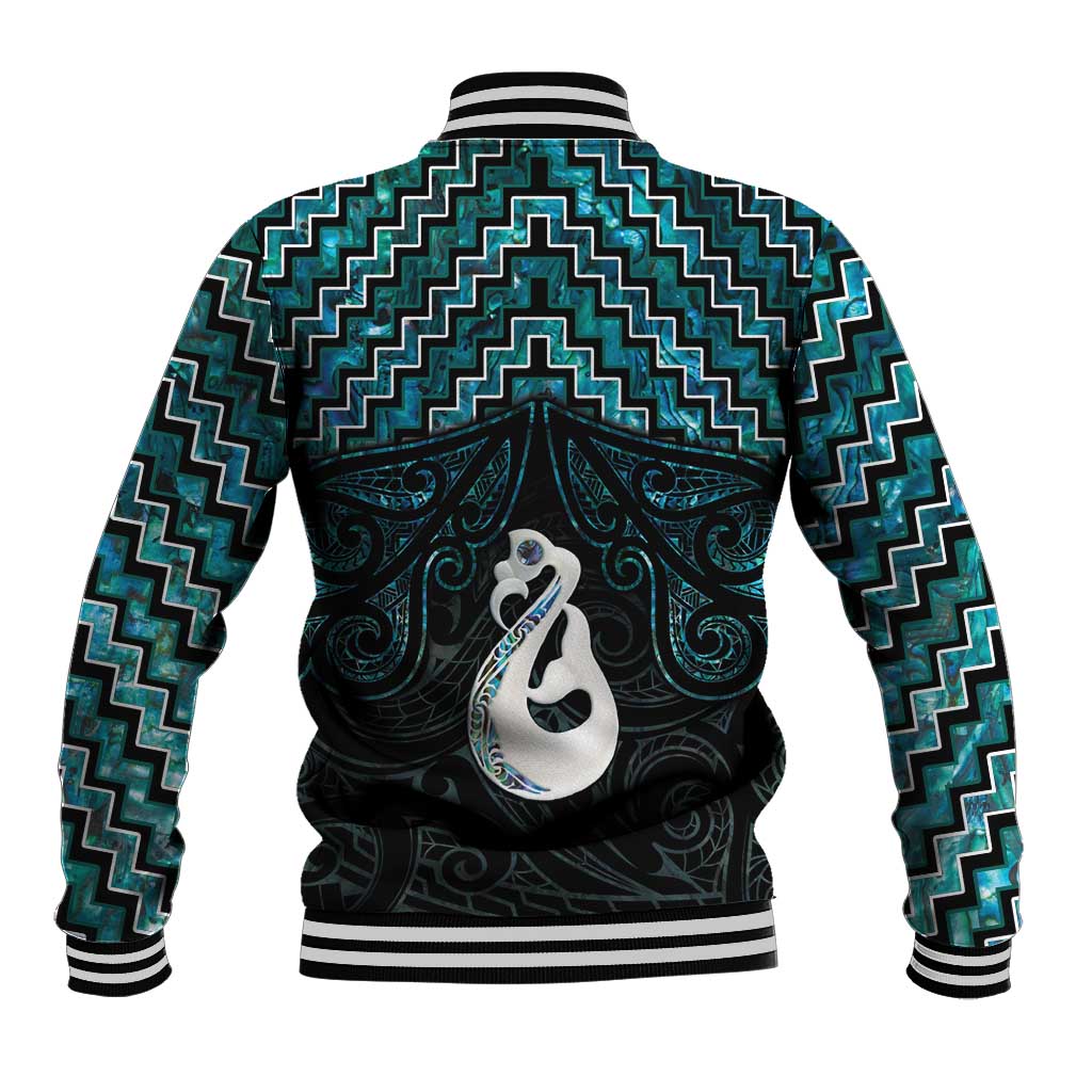 New Zealand Maori Baseball Jacket Poutama Manaia Turquoise Paua Shell LT05 - Vibe Hoodie Shop