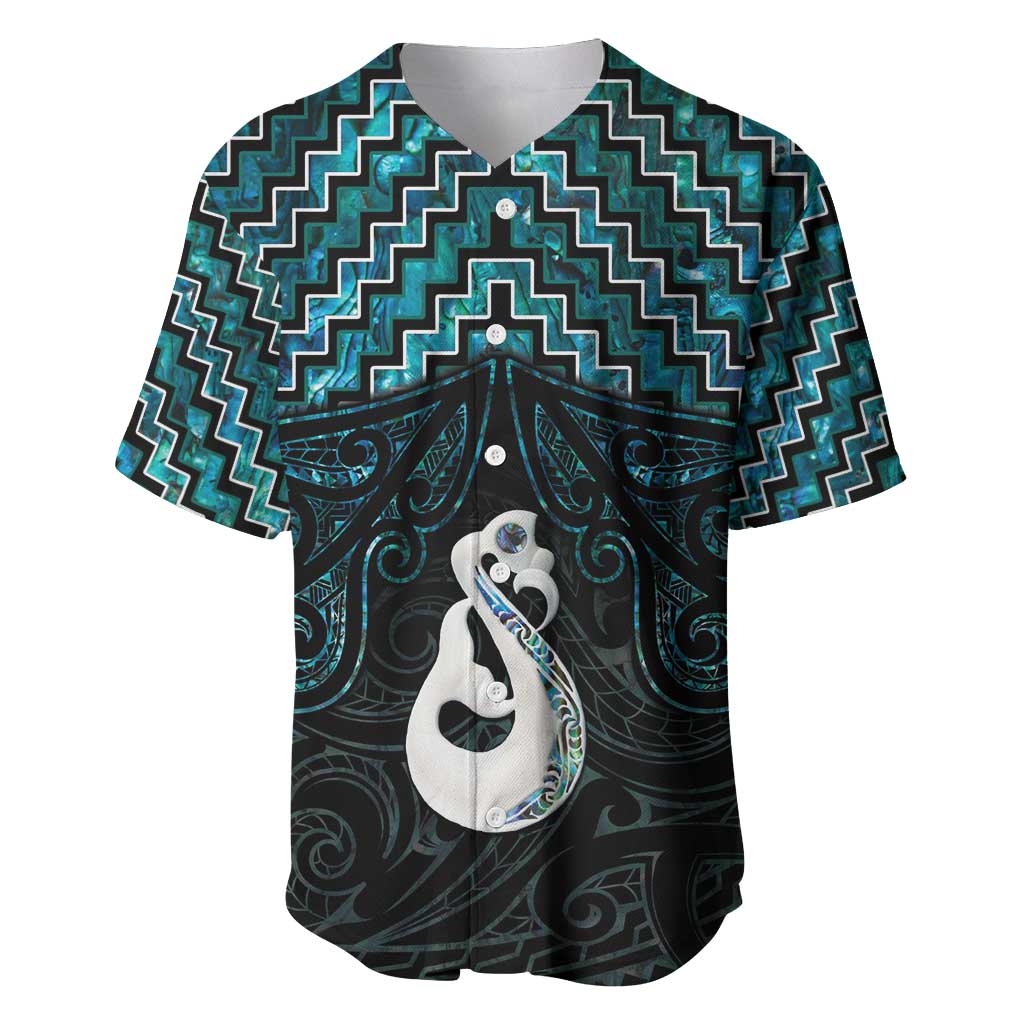 New Zealand Maori Baseball Jersey Poutama Manaia Turquoise Paua Shell LT05 - Vibe Hoodie Shop