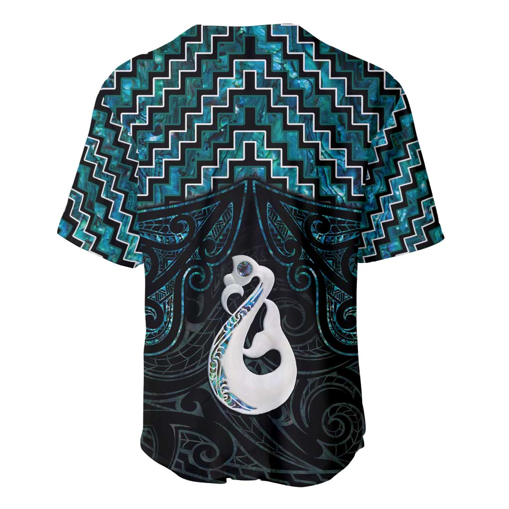 New Zealand Maori Baseball Jersey Poutama Manaia Turquoise Paua Shell LT05 - Vibe Hoodie Shop