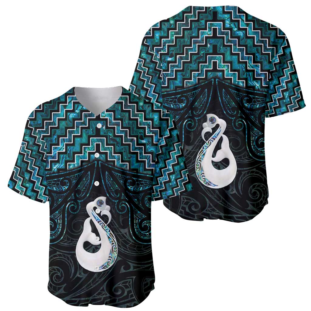 New Zealand Maori Baseball Jersey Poutama Manaia Turquoise Paua Shell LT05 - Vibe Hoodie Shop