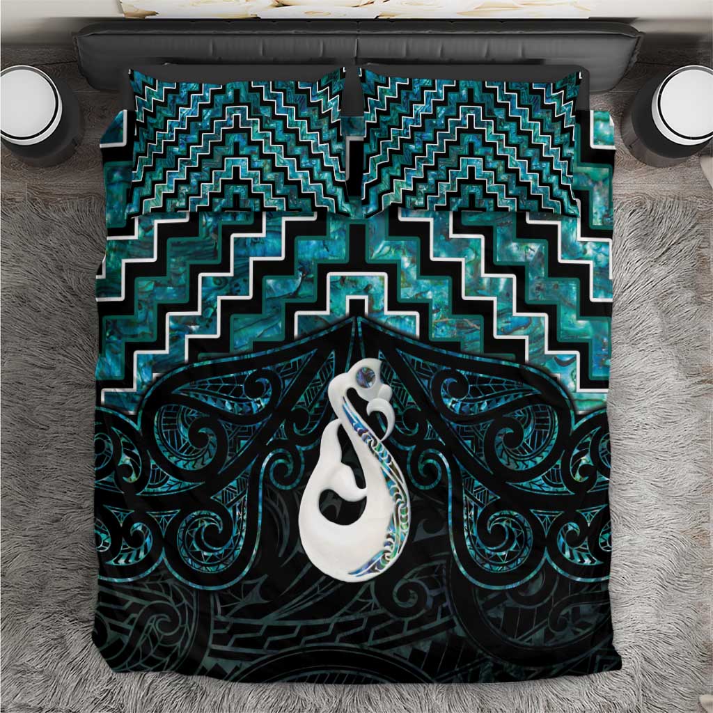 New Zealand Maori Bedding Set Poutama Manaia Turquoise Paua Shell LT05 - Vibe Hoodie Shop