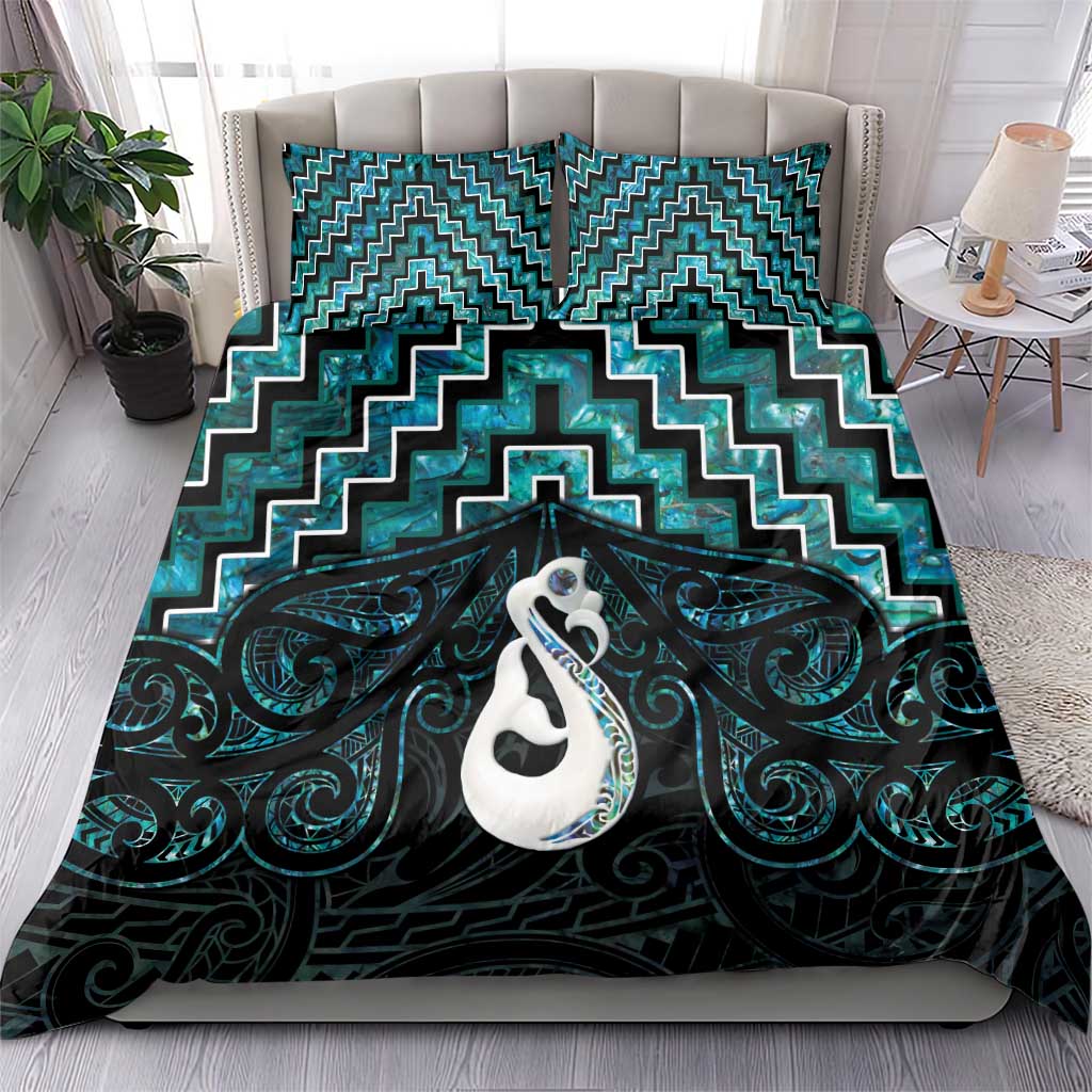 New Zealand Maori Bedding Set Poutama Manaia Turquoise Paua Shell LT05 - Vibe Hoodie Shop