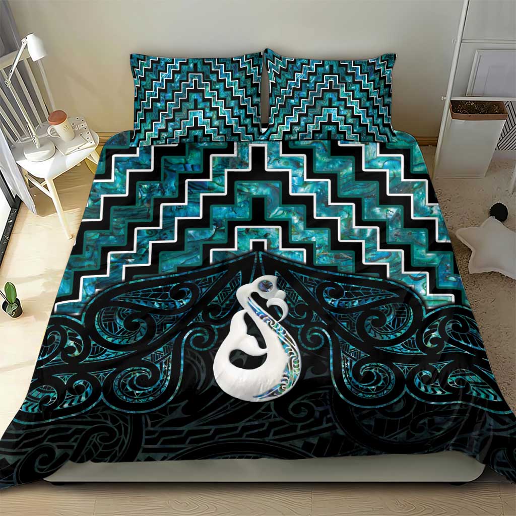 New Zealand Maori Bedding Set Poutama Manaia Turquoise Paua Shell LT05 - Vibe Hoodie Shop