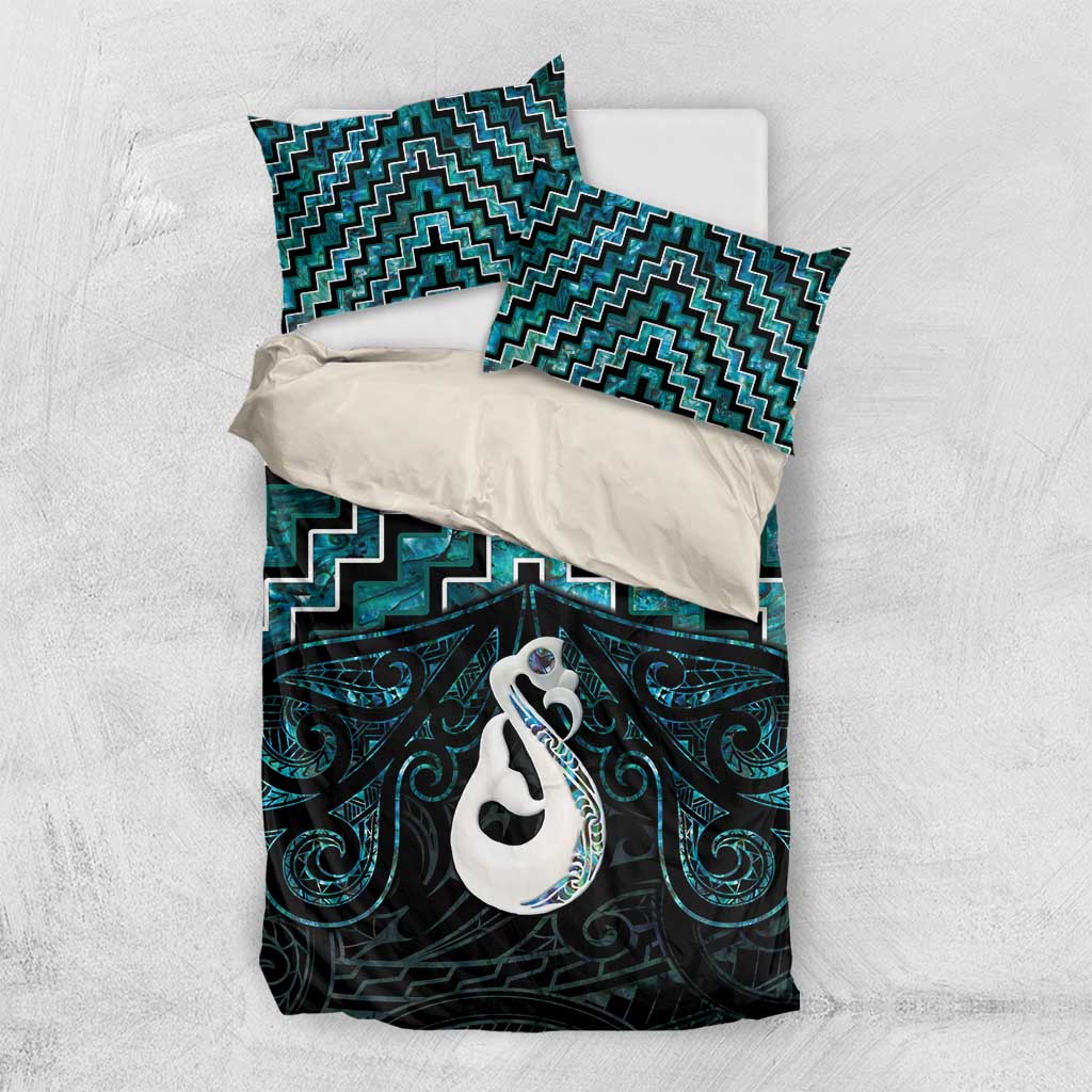 New Zealand Maori Bedding Set Poutama Manaia Turquoise Paua Shell LT05 - Vibe Hoodie Shop