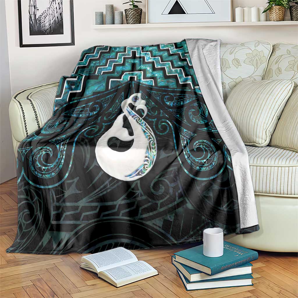 New Zealand Maori Blanket Poutama Manaia Turquoise Paua Shell LT05 - Vibe Hoodie Shop