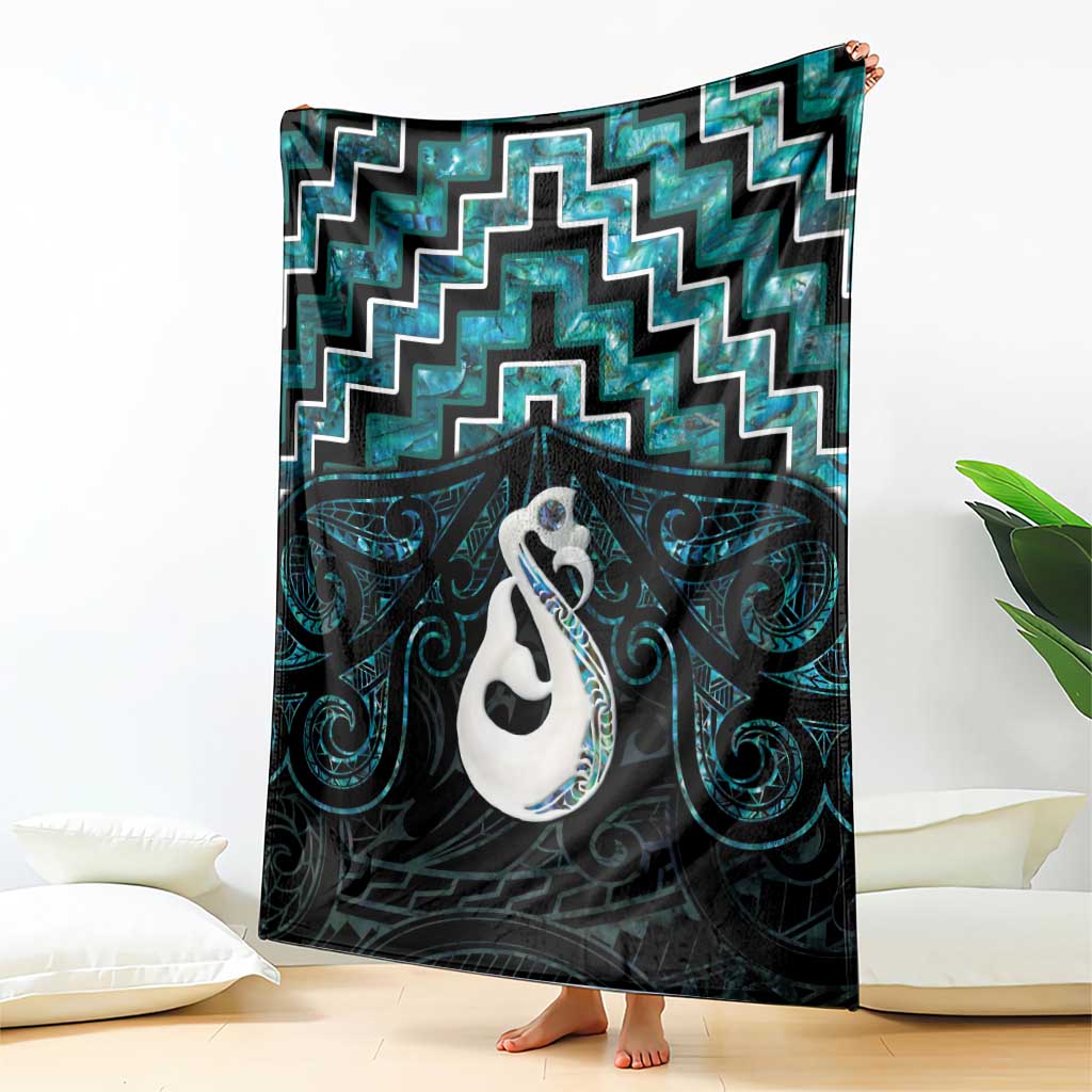 New Zealand Maori Blanket Poutama Manaia Turquoise Paua Shell LT05 - Vibe Hoodie Shop