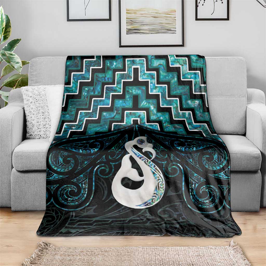 New Zealand Maori Blanket Poutama Manaia Turquoise Paua Shell LT05 - Vibe Hoodie Shop