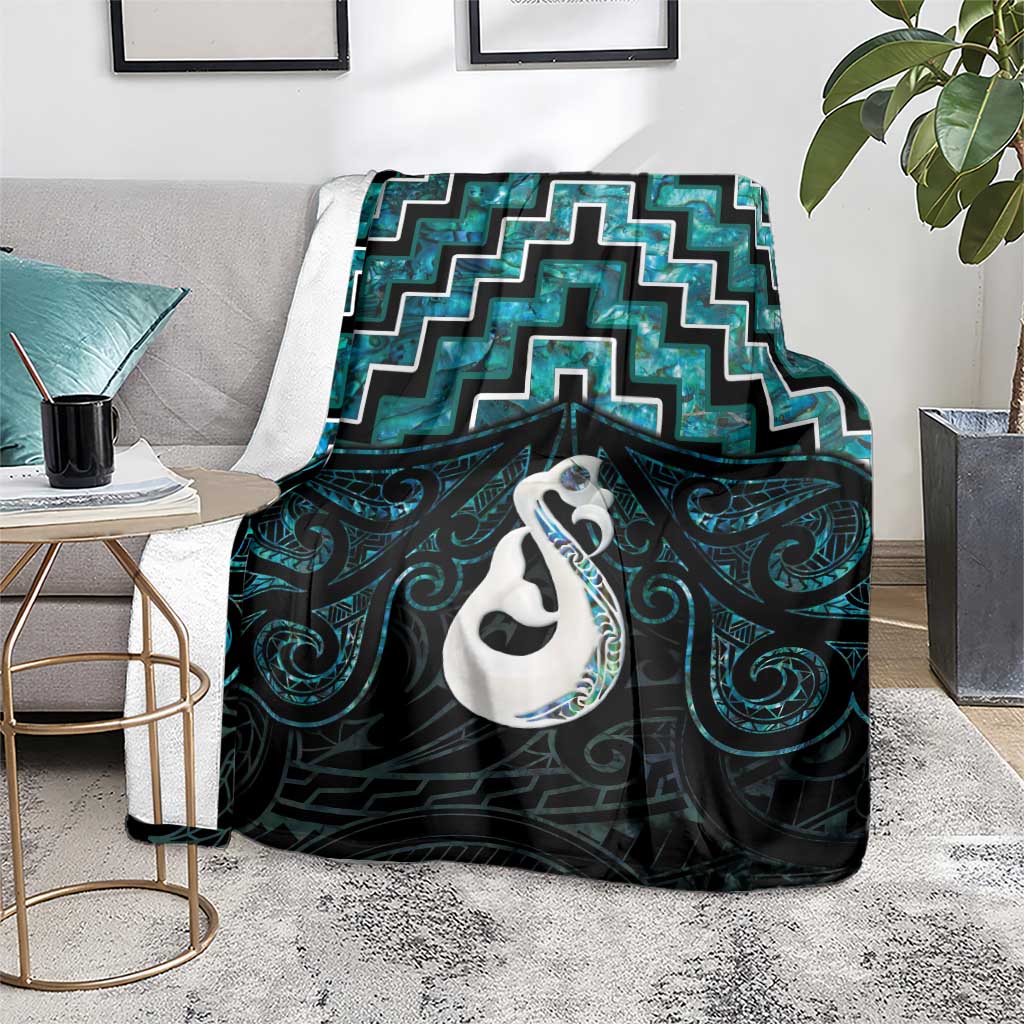 New Zealand Maori Blanket Poutama Manaia Turquoise Paua Shell LT05 - Vibe Hoodie Shop