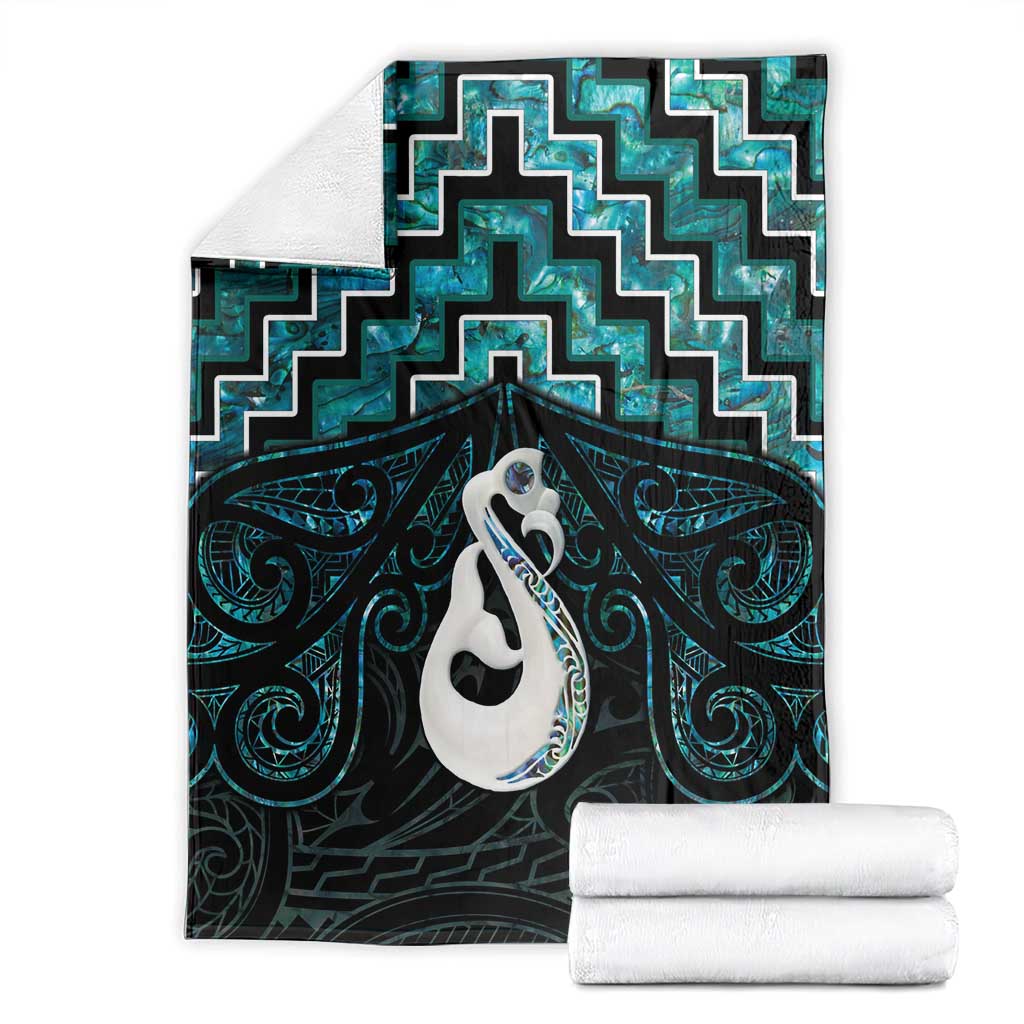 New Zealand Maori Blanket Poutama Manaia Turquoise Paua Shell LT05 - Vibe Hoodie Shop