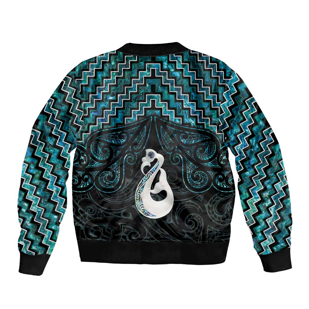 New Zealand Maori Bomber Jacket Poutama Manaia Turquoise Paua Shell LT05 - Vibe Hoodie Shop