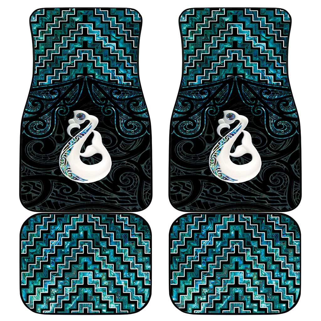 New Zealand Maori Car Mats Poutama Manaia Turquoise Paua Shell