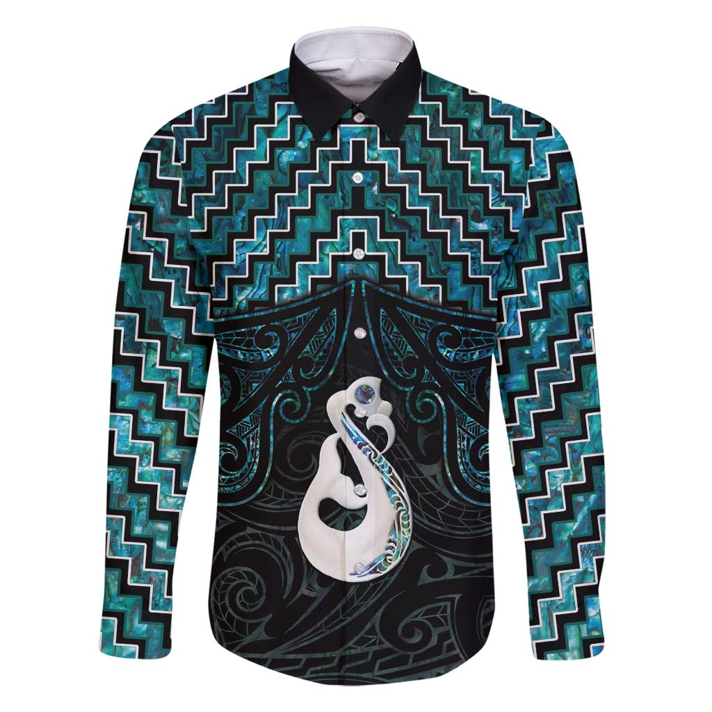 New Zealand Maori Family Matching Long Sleeve Bodycon Dress and Hawaiian Shirt Poutama Manaia Turquoise Paua Shell