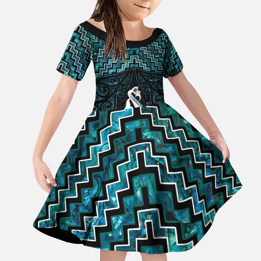 New Zealand Maori Family Matching Mermaid Dress and Hawaiian Shirt Poutama Manaia Turquoise Paua Shell