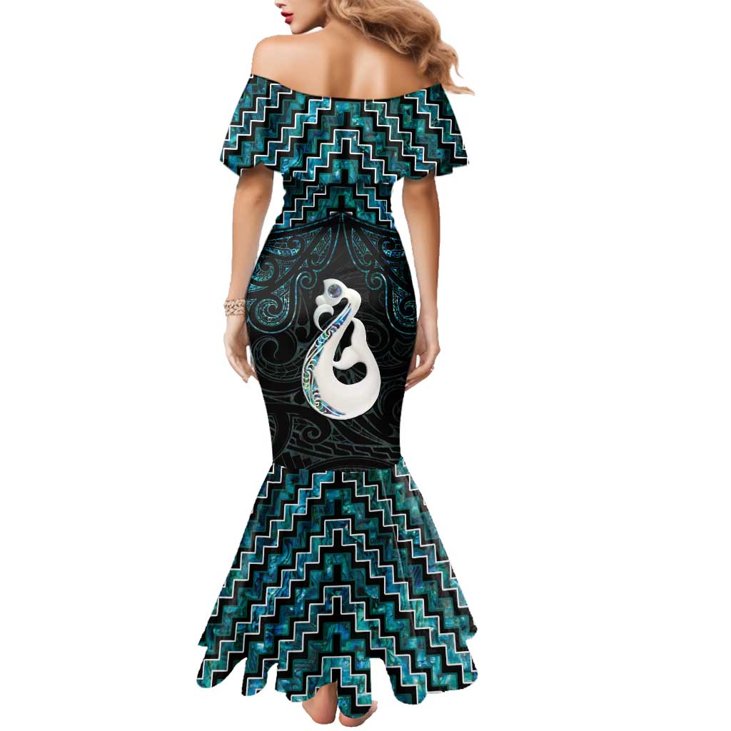 New Zealand Maori Family Matching Mermaid Dress and Hawaiian Shirt Poutama Manaia Turquoise Paua Shell