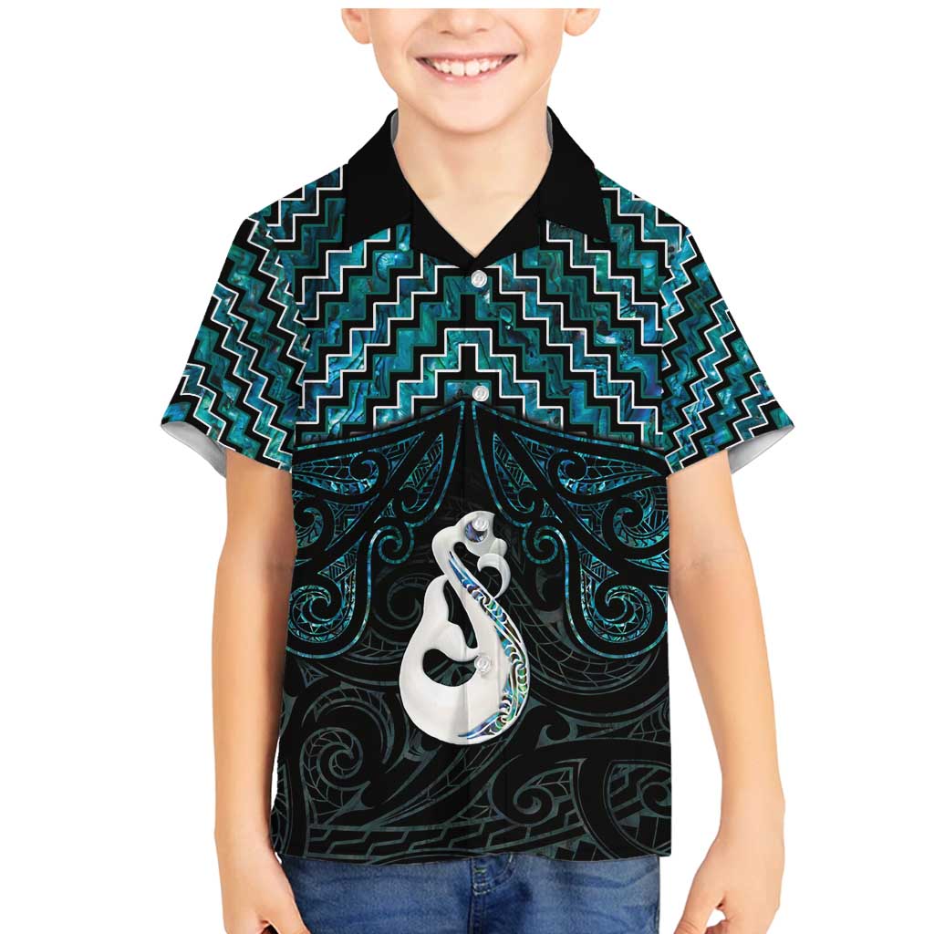 New Zealand Maori Family Matching Mermaid Dress and Hawaiian Shirt Poutama Manaia Turquoise Paua Shell