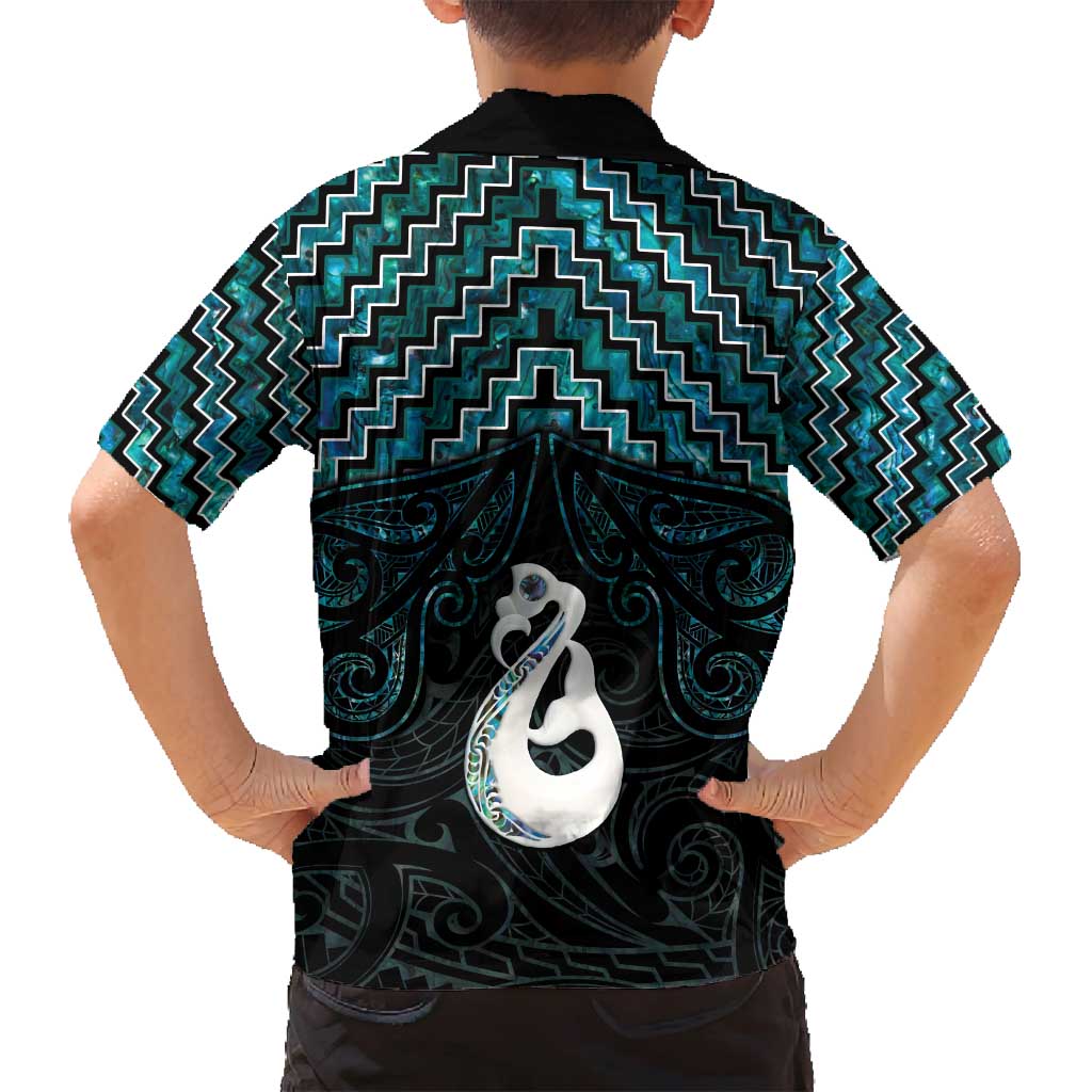 New Zealand Maori Family Matching Off Shoulder Maxi Dress and Hawaiian Shirt Poutama Manaia Turquoise Paua Shell