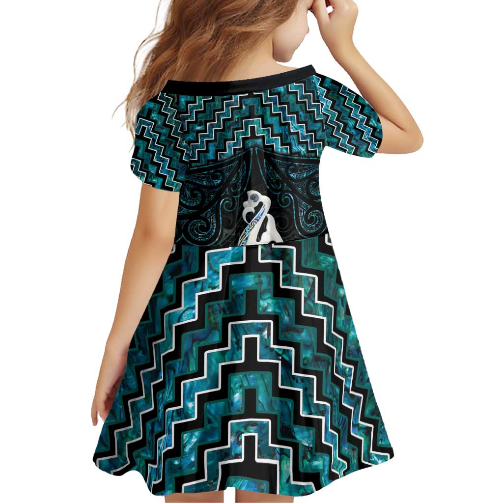 New Zealand Maori Family Matching Off Shoulder Short Dress and Hawaiian Shirt Poutama Manaia Turquoise Paua Shell