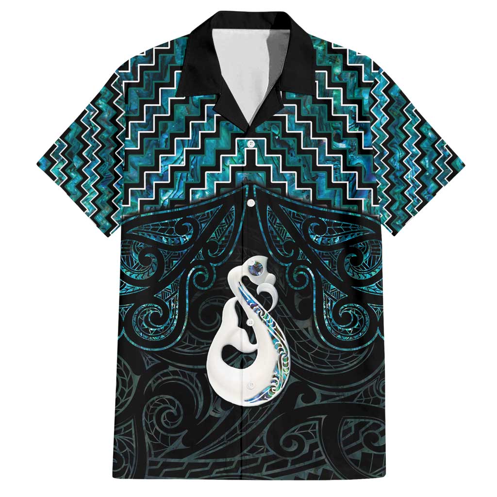 New Zealand Maori Family Matching Off Shoulder Short Dress and Hawaiian Shirt Poutama Manaia Turquoise Paua Shell