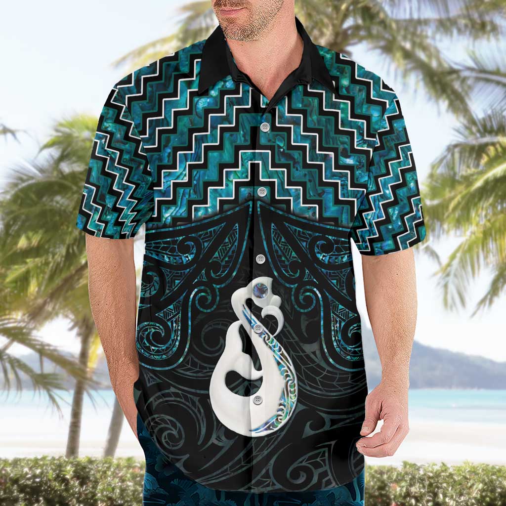 New Zealand Maori Hawaiian Shirt Poutama Manaia Turquoise Paua Shell LT05 - Vibe Hoodie Shop