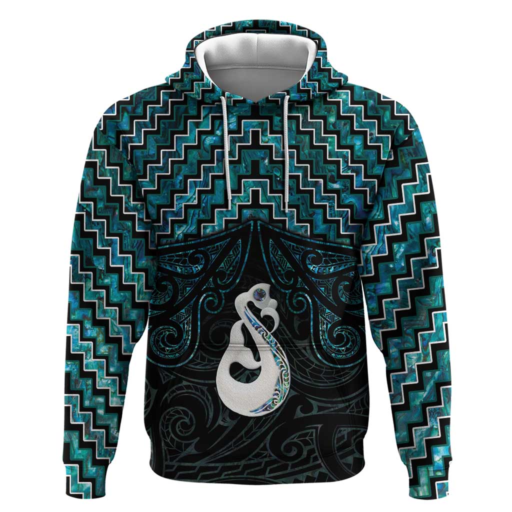 New Zealand Maori Hoodie Poutama Manaia Turquoise Paua Shell LT05 - Vibe Hoodie Shop