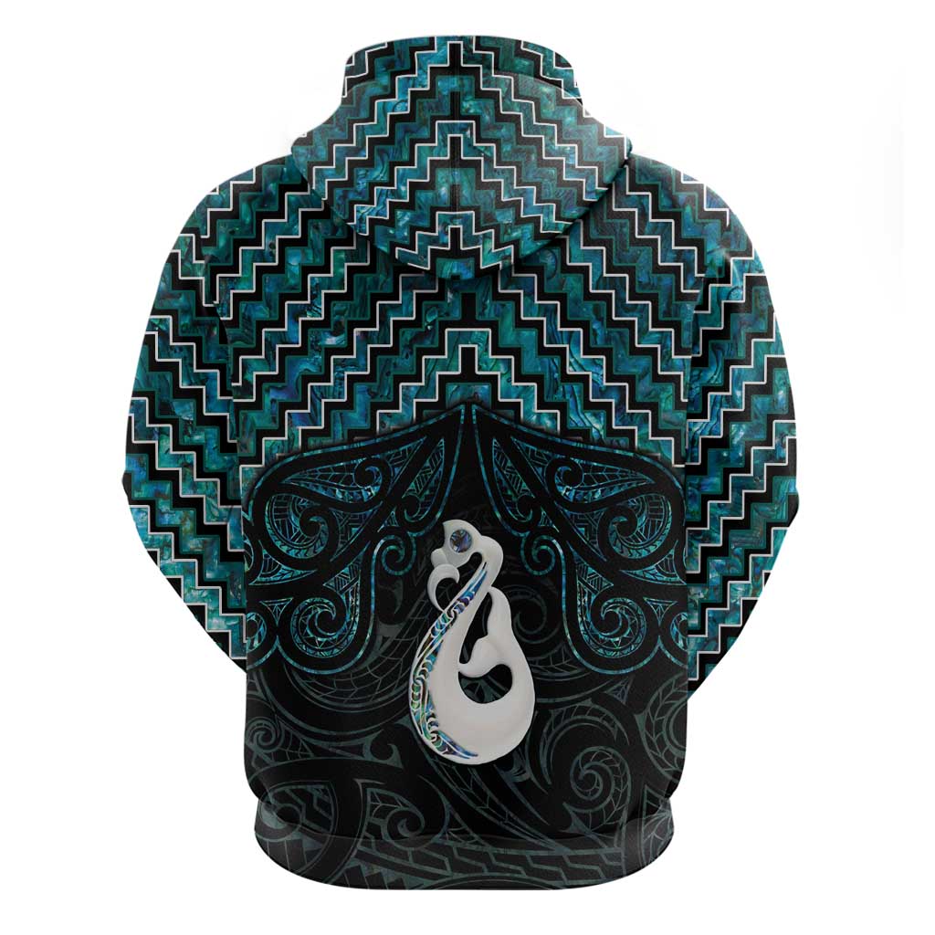 New Zealand Maori Hoodie Poutama Manaia Turquoise Paua Shell LT05 - Vibe Hoodie Shop