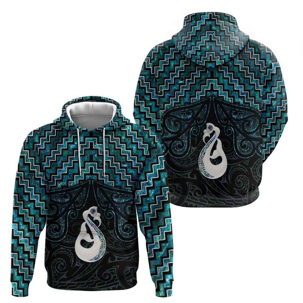 New Zealand Maori Hoodie Poutama Manaia Turquoise Paua Shell LT05 - Vibe Hoodie Shop