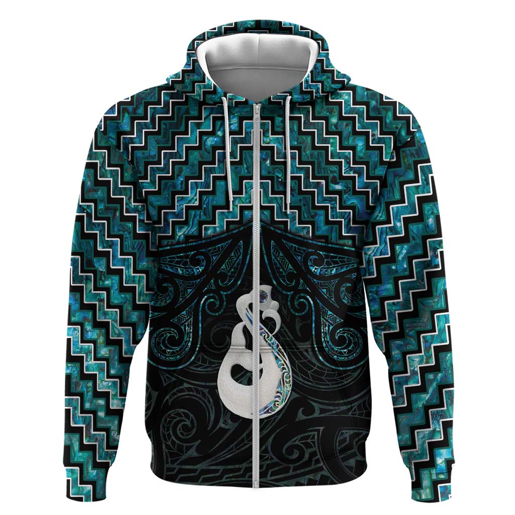 New Zealand Maori Hoodie Poutama Manaia Turquoise Paua Shell LT05 - Vibe Hoodie Shop