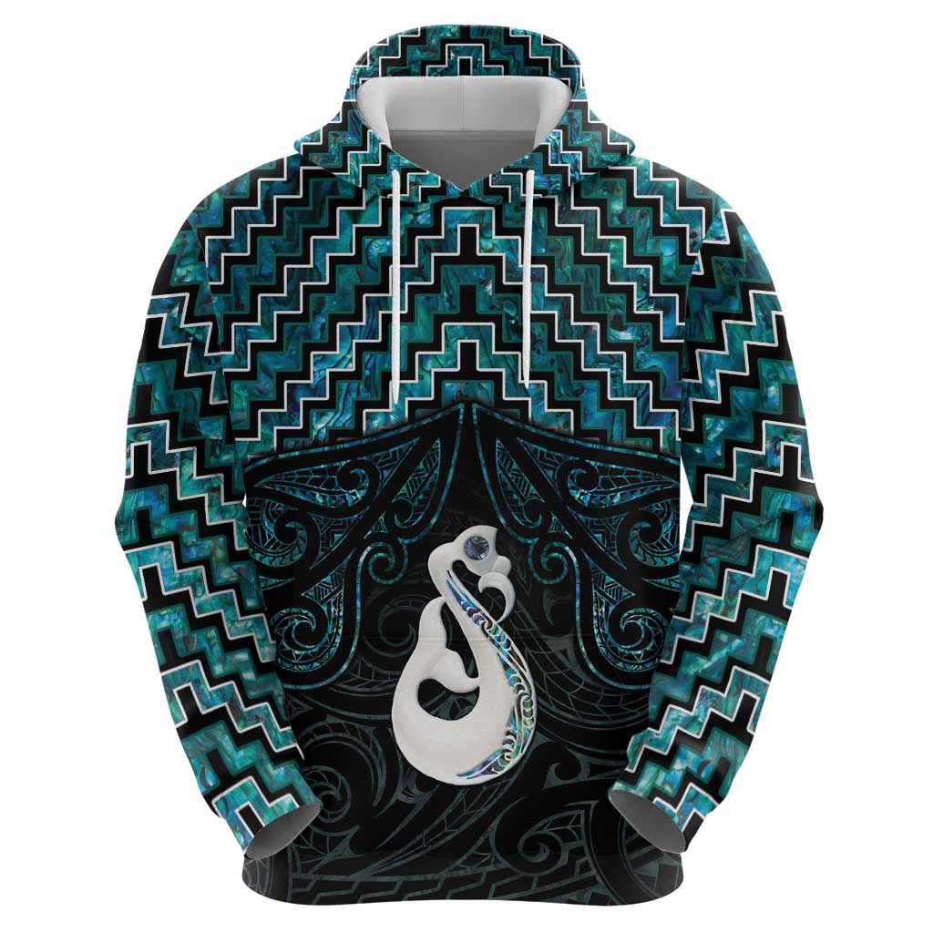 New Zealand Maori Hoodie Poutama Manaia Turquoise Paua Shell LT05 - Vibe Hoodie Shop